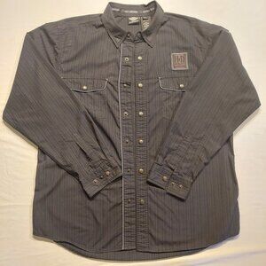 Harley-Davidson Men’s Button Down Shirt Gray Pinstripe Skull Graphic Snap Front